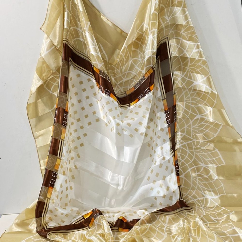 Queen Brand Womens Scarf Huge 40" Square Beige Cream Brown Brown Tones